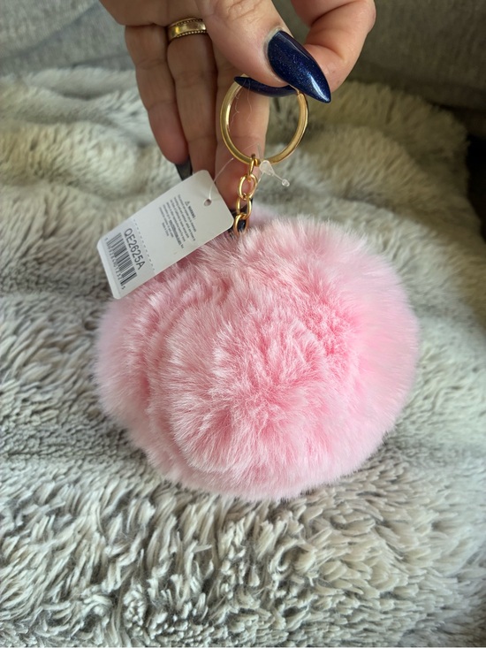 Nicole Accessories - Pink Faux Fur Pom Pom Keychain/Charm with Gold Ring